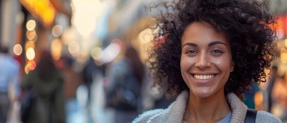 smiling young african american woman on the street