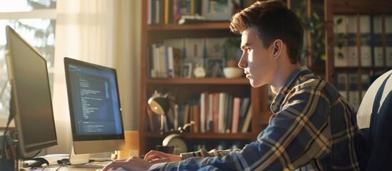 online student at home with computer