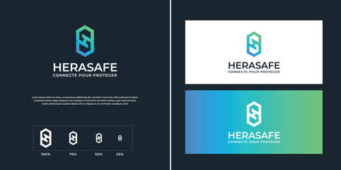 SH or HS Logo Letter Initial Logo Designs Template with white and Black Background