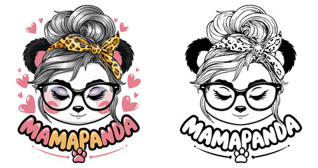 panda mom 2024 mother day motherhood vector design, messy bun hair Mamapanda