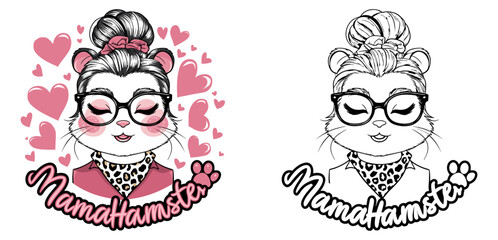 hamster mom 2024 mother day motherhood vector design, messy bun hair Mamhamster