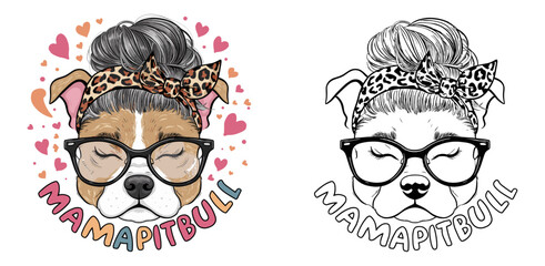 pitbull mom 2024 mother day motherhood vector design, messy bun hair Mamapitbull