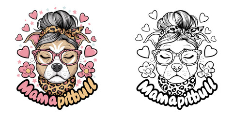 pitbull mom 2024 mother day motherhood vector design, messy bun hair Mamapitbull