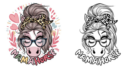 horse mom 2024 mother day motherhood vector design, messy bun hair Mamahorse