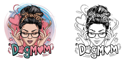 dog mom 2024 mother day motherhood vector design, messy bun hair dog mom