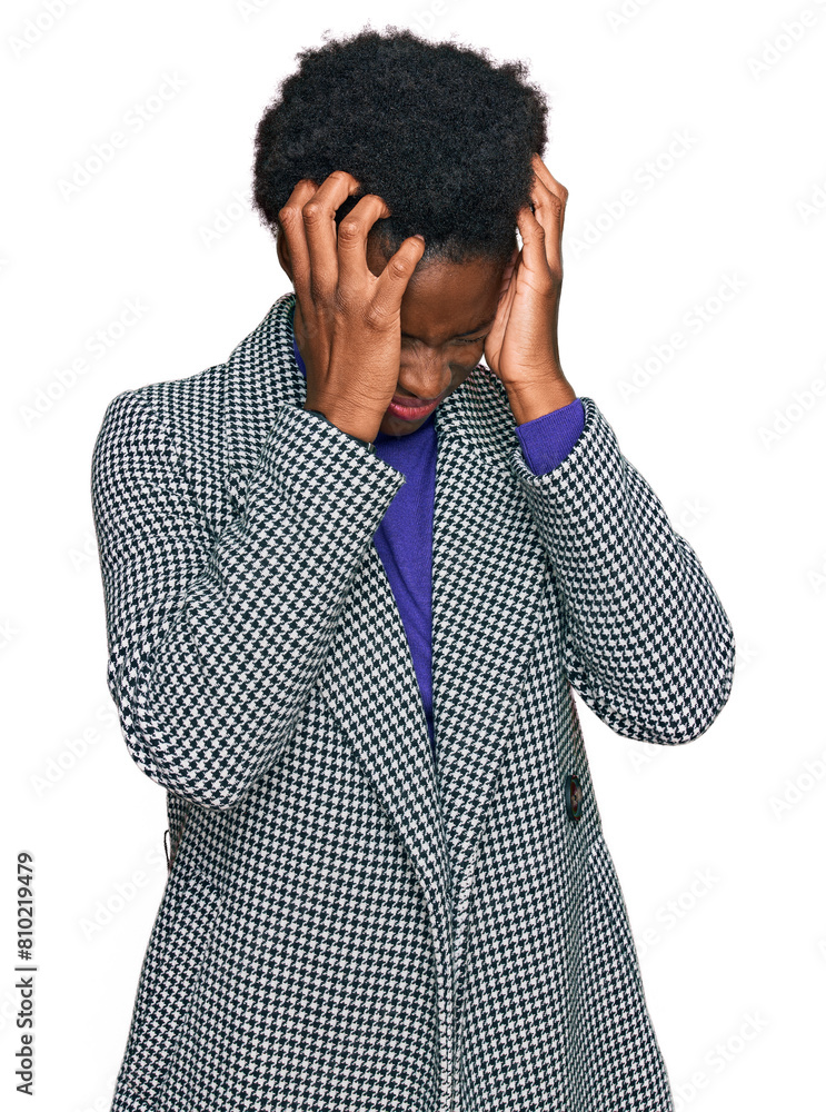 Sticker young african american girl wearing casual clothes suffering from headache desperate and stressed be