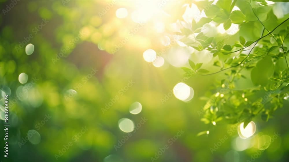Poster green bokeh background with spring nature elements