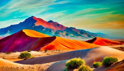 abstract vivid colors landscape of desert mountains dunes and sand colorful bright colors illustration generative ai