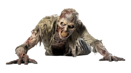 zombie isolated on transparent png background. Generative ai