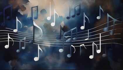 a painting of music notes on a blue background perfect for music related designs