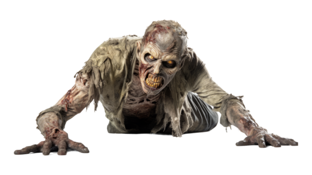 zombie isolated on transparent png background. Generative ai