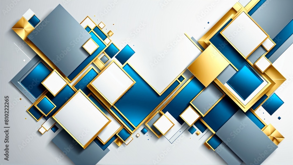 Wall mural AI generated illustration of abstract background with blue and gold squares