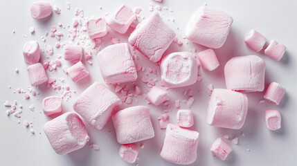Fototapeta na wymiar Pink marshmallows on white background