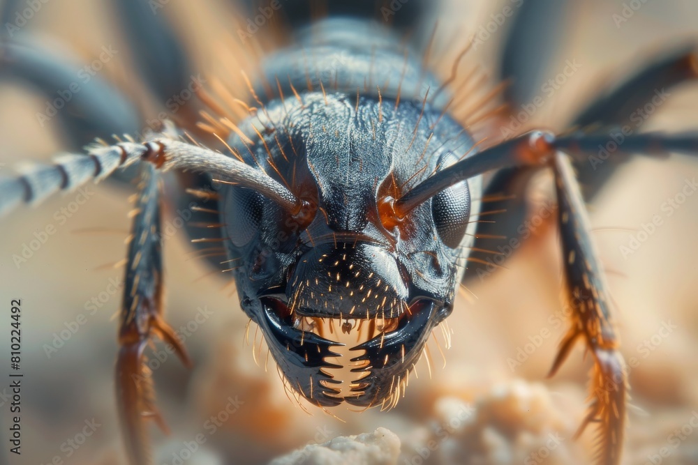 Poster stunning macro photography shot capturing the intricate details of an ant's face with striking clari