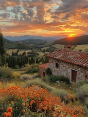 Naklejka premium Painting of Tuscany, region of Italy