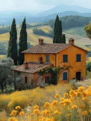 Naklejka premium Painting of Tuscany, region of Italy