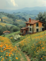 Obraz premium Painting of Tuscany, region of Italy
