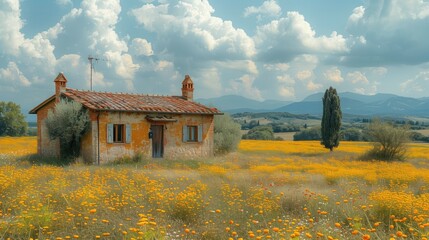 Naklejka premium Painting of Tuscany, region of Italy 
