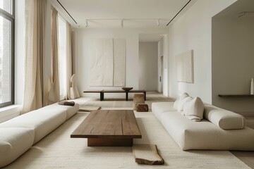 Refined Minimalism in Modern Living Room with Natural Tones and Organic Forms