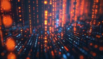 Fototapeta premium Binary Code with Digital Matrix, Red and Blue Lighting, Cybersecurity and Data Visualization