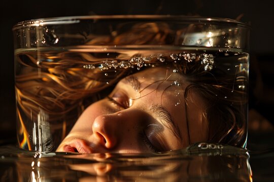 French expression "se noyer dans un verre d'eau" in an image of a person drowning in a glass of water, symbolizing feeling overwhelmed by trivial issues