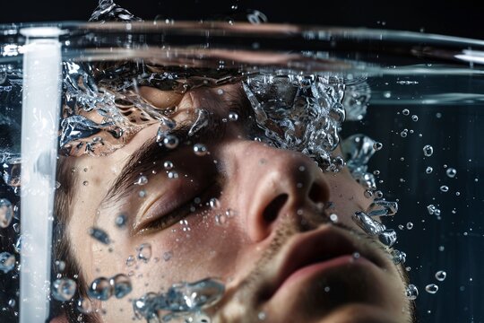 French expression "se noyer dans un verre d'eau" in an image of a person drowning in a glass of water, symbolizing feeling overwhelmed by trivial issues
