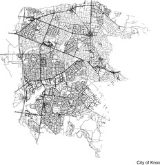 Street map of City of Knox in Australia in black and white with title