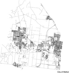 Fototapeta premium Street map of City of Melton in Australia in black and white with title