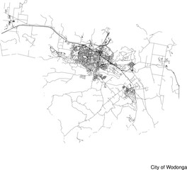 Street map of City of Wodonga in Australia in black and white with title