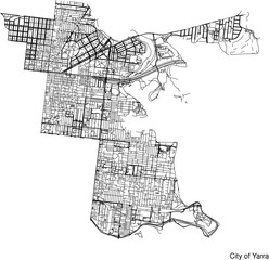 Obraz premium Street map of City of Yarra in Australia in black and white with title