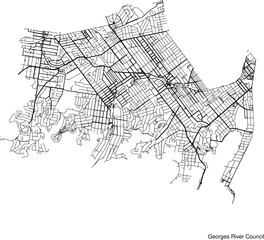 Street map of Georges River Council in Australia in black and white with title