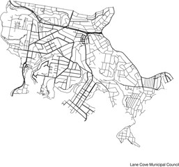 Obraz premium Street map of Lane Cove Municipal Council in Australia in black and white with title