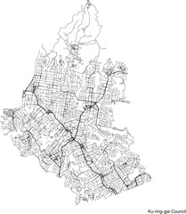 Fototapeta premium Street map of Ku-ring-gai Council in Australia in black and white with title