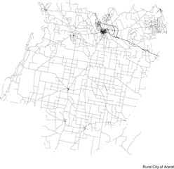 Fototapeta premium Street map of Rural City of Ararat in Australia in black and white with title