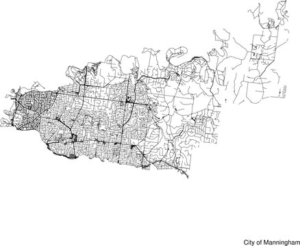 Street map of City of Manningham in Australia in black and white with title
