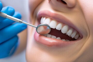 Fototapeta premium Close-up of a patient's open mouth during dental treatment