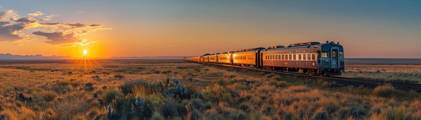 Fototapeta premium Peaceful 12 PM Train Excursion Through Tranquil Wide open Scene
