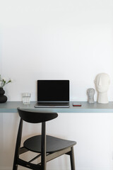 Copy space display on laptop at desk. Home office concepts