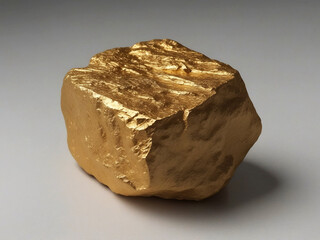 Big golden nugget. Golden stone on a grey table. Financial banking business concept. The price of...