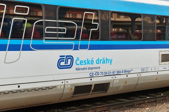 Train wagon in Czech Republic, international passenger train