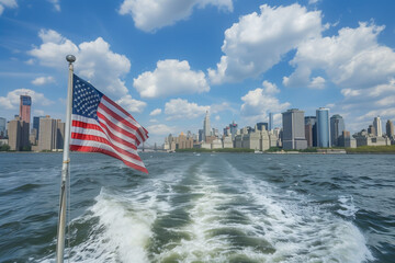 American Flag Draped on Boat in Water