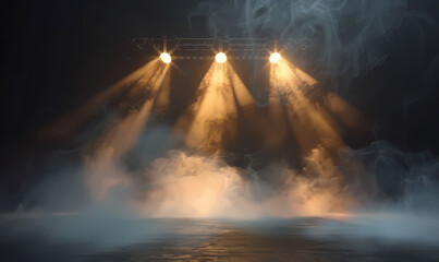 Spotlight beams with smoke in stage