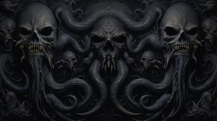 Dark Demonic Skulls and Tentacles Seamless Abstract Background