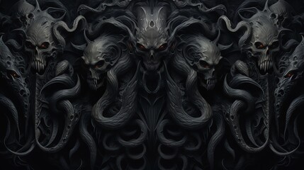 Dark Demonic Skulls and Tentacles Seamless Abstract Background