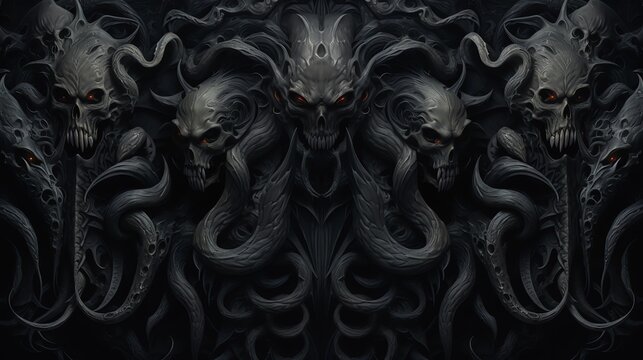 Dark Demonic Skulls and Tentacles Seamless Abstract Background