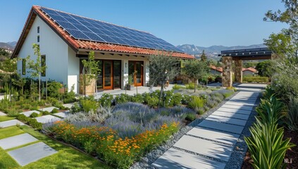 Obraz premium Create a dynamic composition by incorporating leading lines that draw the viewer's eye towards the solar panel fence.