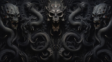 Dark Demonic Skulls and Tentacles Seamless Abstract Background