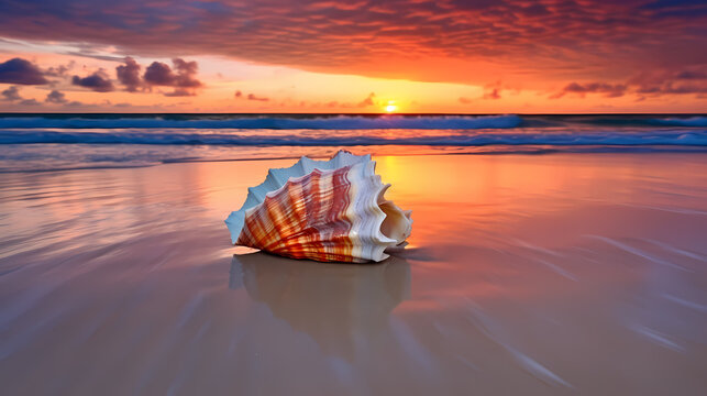 Beautiful conch shell on the beach