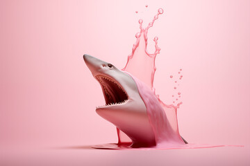 Shark jumping out of pink water
