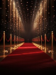 Red carpet in the light of golden spotlights. award and VIP party. velvet carpet. award and victory in cinema or music